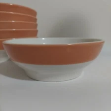 Vintage Homer Laughlin Bowls Pink Blush Stripe On White Bowls Set Of 6
