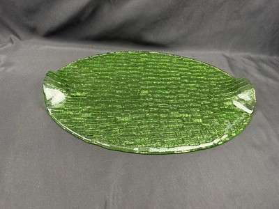 Green Tree Bark Textured Artist Glass Tray MCM 16  Platter Tray Decor