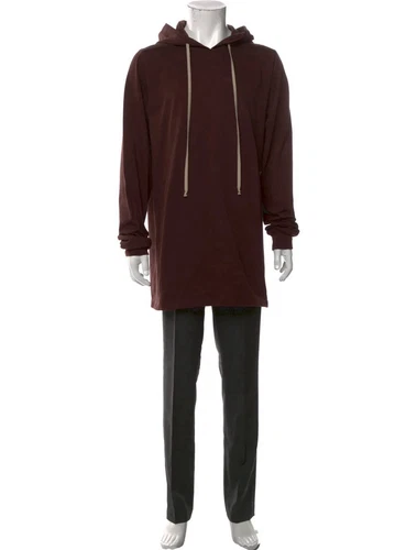 Felpa con cappuccio uomo Rick Owens "sangue" marrone girocollo manica lunga XL