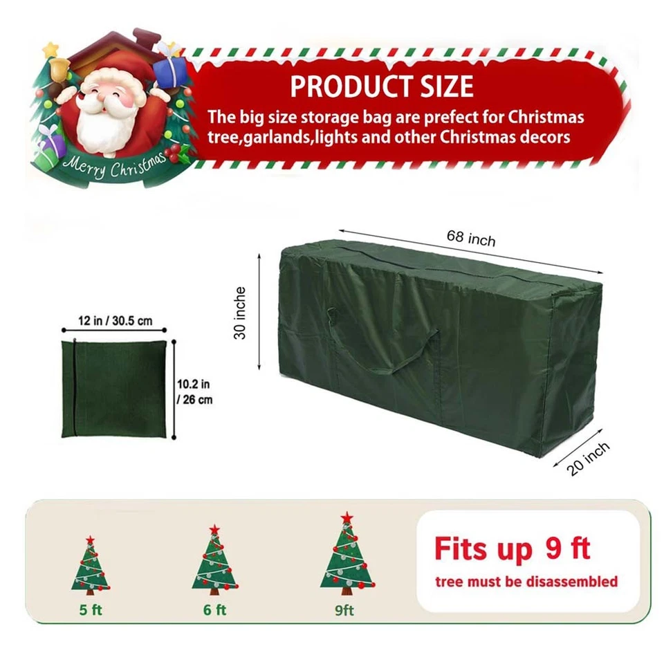 Extra Large Christmas Tree Storage Bag Green Waterproof with Handles & Zipper - Image 2 of 4