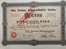 Gebr. H&ouml;rmann  Lebkuchen Waffel Fabrik Dresden alte Aktie &uuml;ber 100 Mark 1922