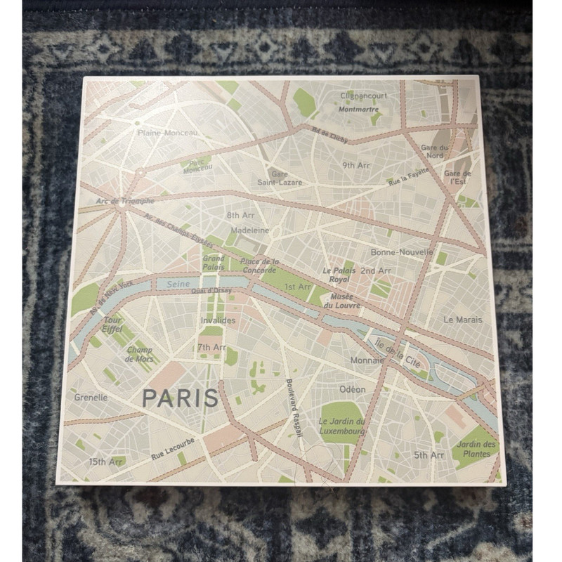 Paris Map Decorative Square Multicolor Wall Art Print Wood Paper