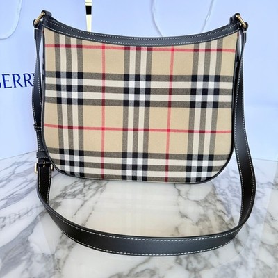 Burberry Small Vintage Check Hobo Shoulder Bag Archive Beige 8111415