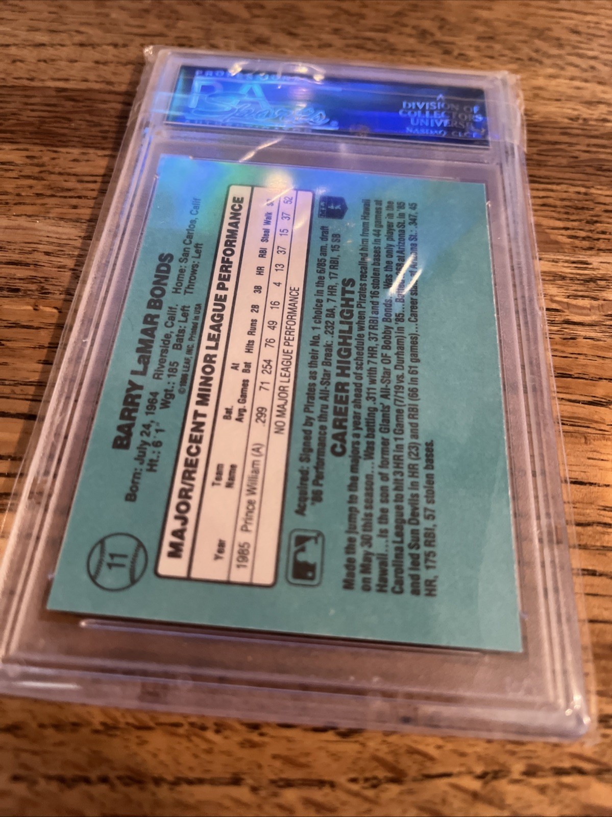1986 Donruss Rookies Barry Bonds #11 PSA 9 Mint view 8