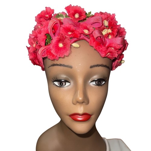 Vintage Green Room Millinery Bloomingdales Red Floral Pillbox Hat Classic Flower