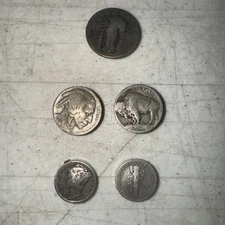 Silver Coin Button Cover Set of Five Quarter Nickel Dime Vintage Classy Money