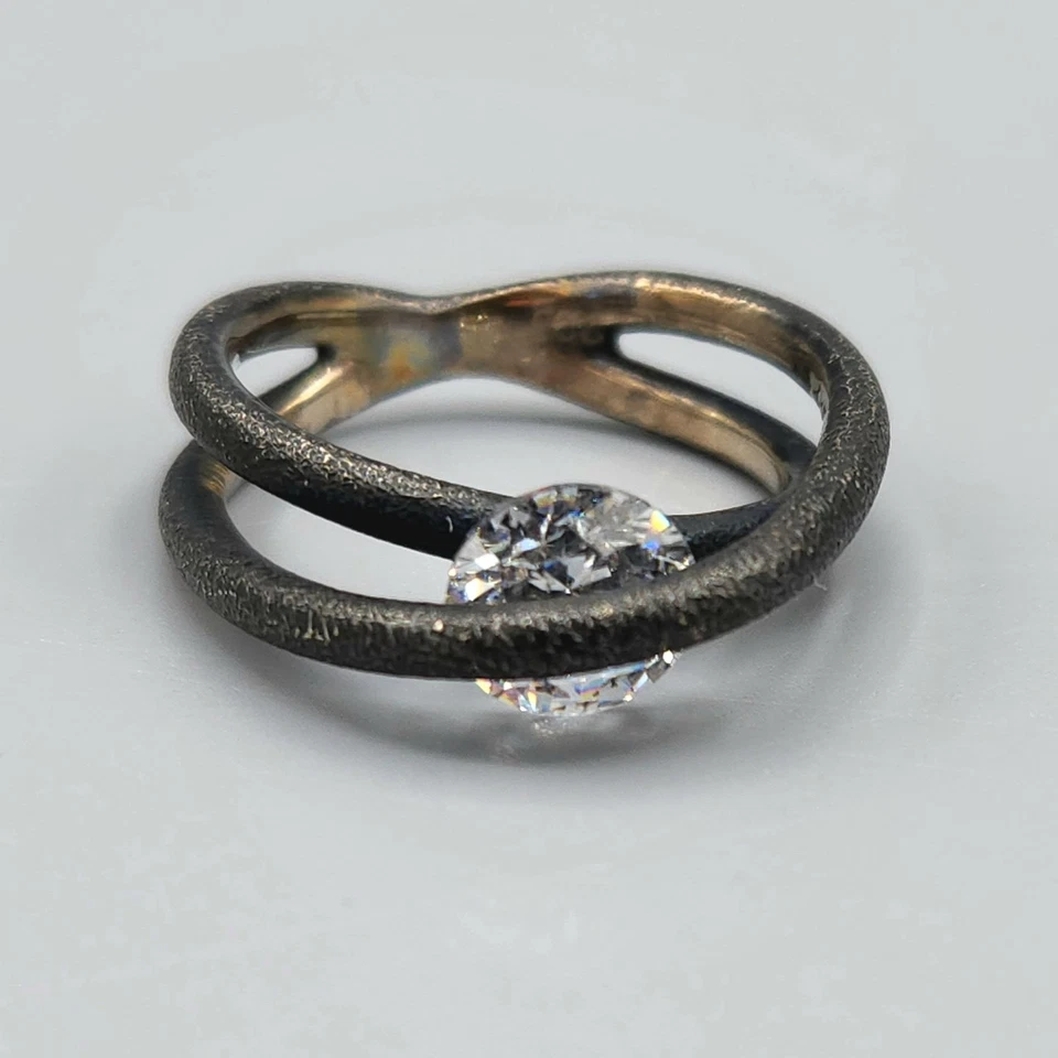 Anillo Bora Yasar Oxidada Plata Esterlina Cruzada Sobre Tensión Talla 6 4.7g Foto 4 de 4