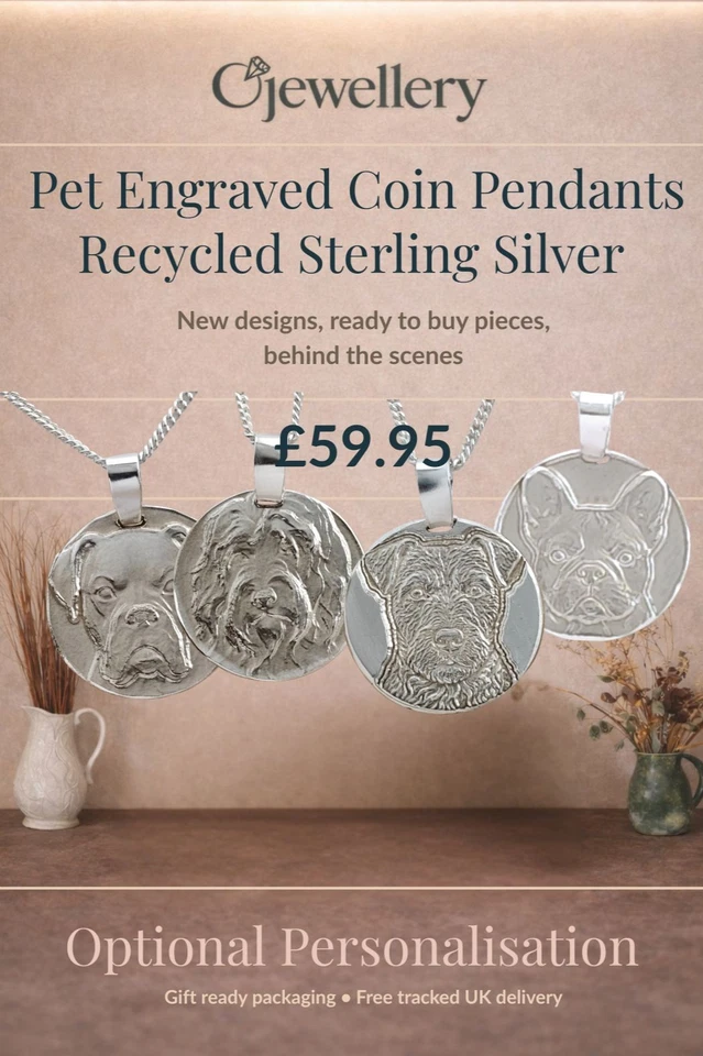 Engraved Pet Disc Pendants in Recycled Sterling Silver, Handmade in the UK