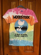 Woodstock Shirt Mens SM Tie Dye Rainbow 3 Days of Peace Music Love Liquid Blue