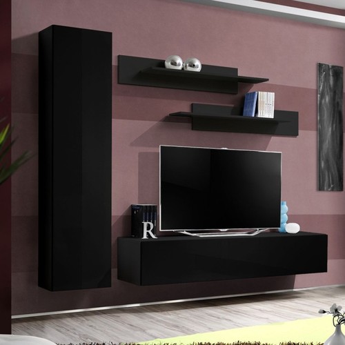 Meuble TV Mural Design soldes "Fly I" 210cm Noir