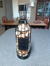 13 Inch Wire Wine Bottle Shaped Cork Holder Filled with Natural Corks