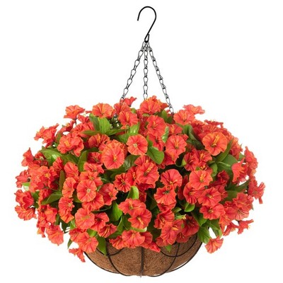 Ammyoo Artificial Hanging Flower Plants with Basket for Spring Summer Outdoor...