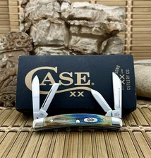 Case XX USA Hand Fired Sawcut Caribbean Blue Bone Small Congress Pocket Knife