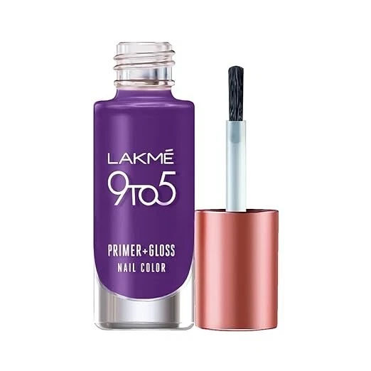 LAKMÉ 9 To 5 Primer + Gloss Glossy Finish Nail Colour, Purplemagic, 6ml