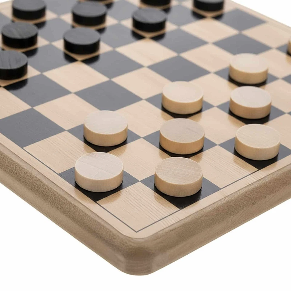 Retro Draughts Board Game Traditional Checkers Vintage Wood Family Gift Set - Image 3 of 4