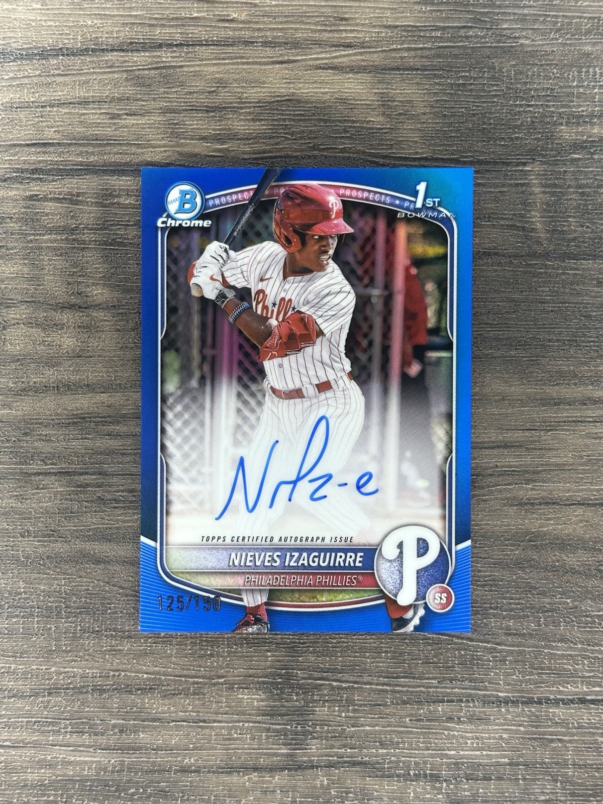 2025 Bowman Chrome #CPA-NI: NIEVES IZAGUIRRE 1st True Blue Refractor Auto /150