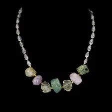 925 Sterling Silver Necklace Rough Prehnite Amethyst Natural Gemstone Jewelry 18