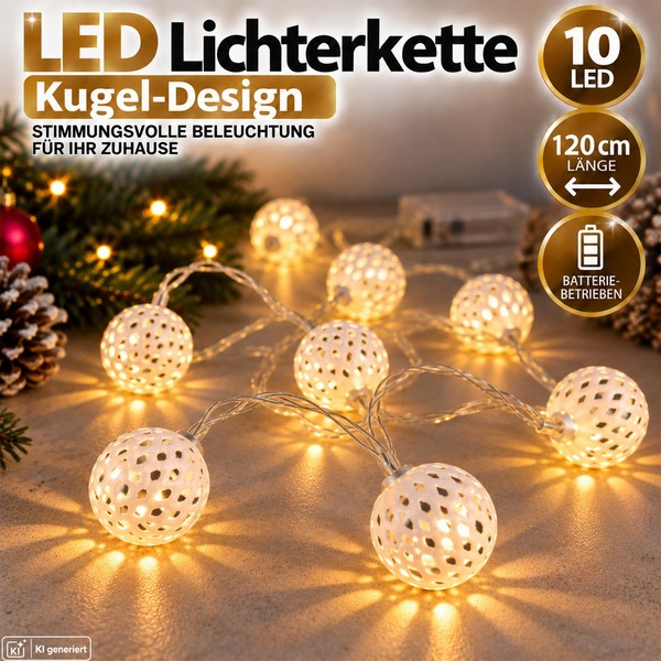 LED Lichterkette 10 LED Weihnachten Kugel Weiß Tischdeko Innen Weihnachtsdeko-image