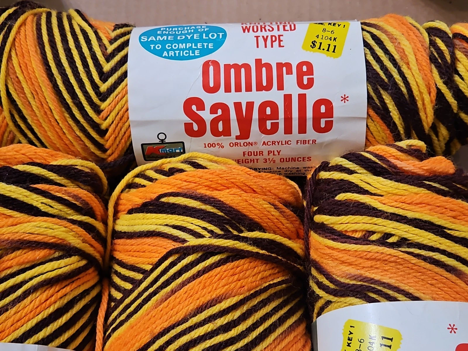 Vintage Kmart Ombre Sayelle Yarn Lot of 6 Skeins Orange Brown Yellow 1970’s NEW! - product detail image 2