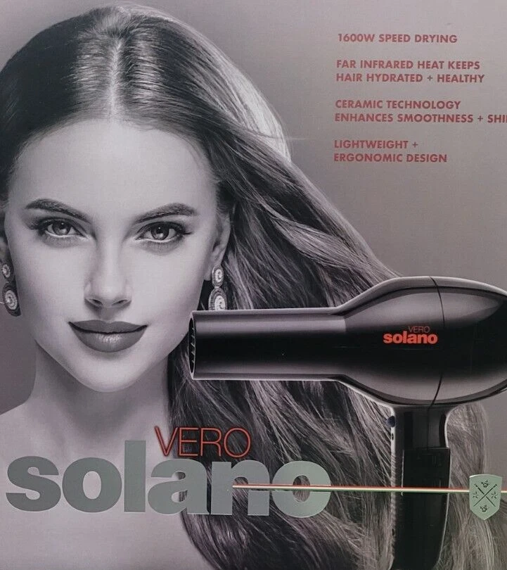 Secador de Pelo Ligero Solano Vero 1600W - Negro AC Motor Italiano con 1500 horas Foto 4 de 4