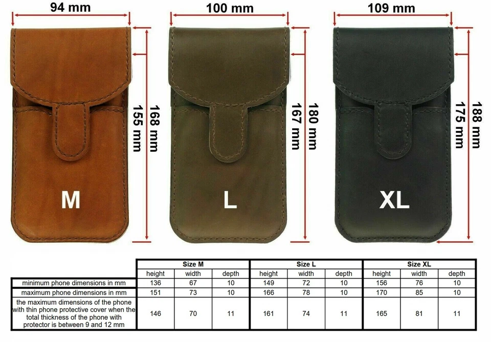 VERTICAL CRAFT WAIST POUCH HAND SEWN OF COWHIDE CASE COVER FOR MOBILE PHONES - Image 2 of 4
