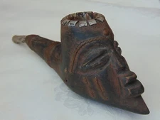 Antique Ethnic Tribal Art African Figural Clay Smoking Pipe Grasslands Cameroon?