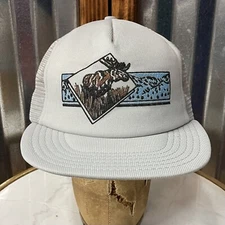 Vintage Moose Mountains Gray Foam Front Mesh Back Trucker Hat New Old Stock