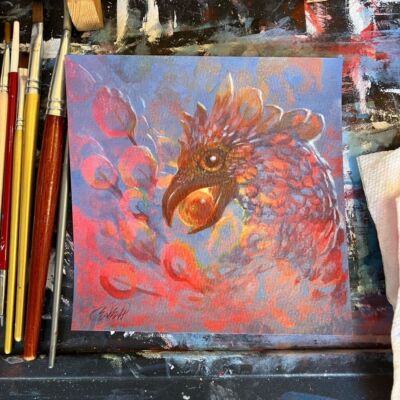 Original Painting Phoenix bird art handmade collectible artwork Artettina USA