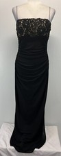 JS Boutique Black Evening Dress Gown Spaghetti Straps Lace Bodice Stretch Long
