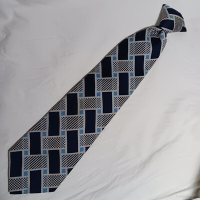 Vintage JCPenney Geometric Blue Silver Mens Clip-On Tie