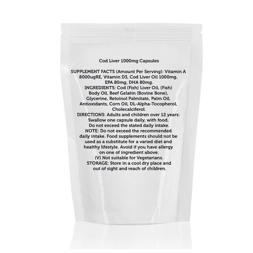 Lebertran 1000mg 60 Kapseln: Vitamin A, D3, Omega 3 BRITISCHE VITAMINE - Bild 2 von 3