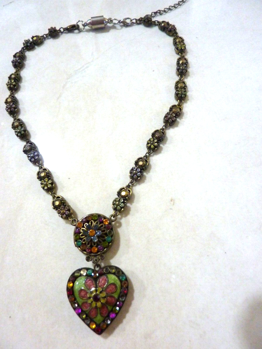 VCLM Necklace HEART BRASS ENAMEL Rhinestones 16