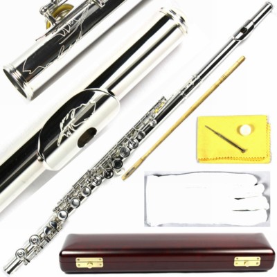 Solid Silver Head Joint 16 Keys Close Hole C Flute Italian Pads Engraved Design