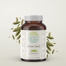 HerbEra Anise Seed 60/120 Capsules, 500 mg, Organic (Pimpinella Anisum)