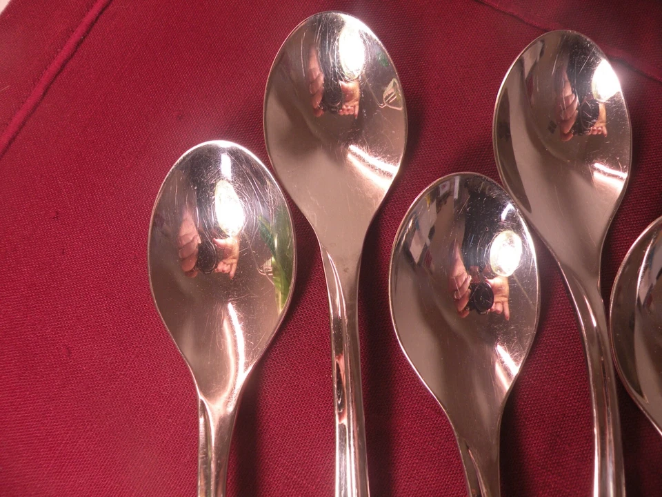 6 Place Oval Soup Spoons J A Henckels Villa Bella Stainless Steel Flatware 7 3/8 - Image 2 of 4
