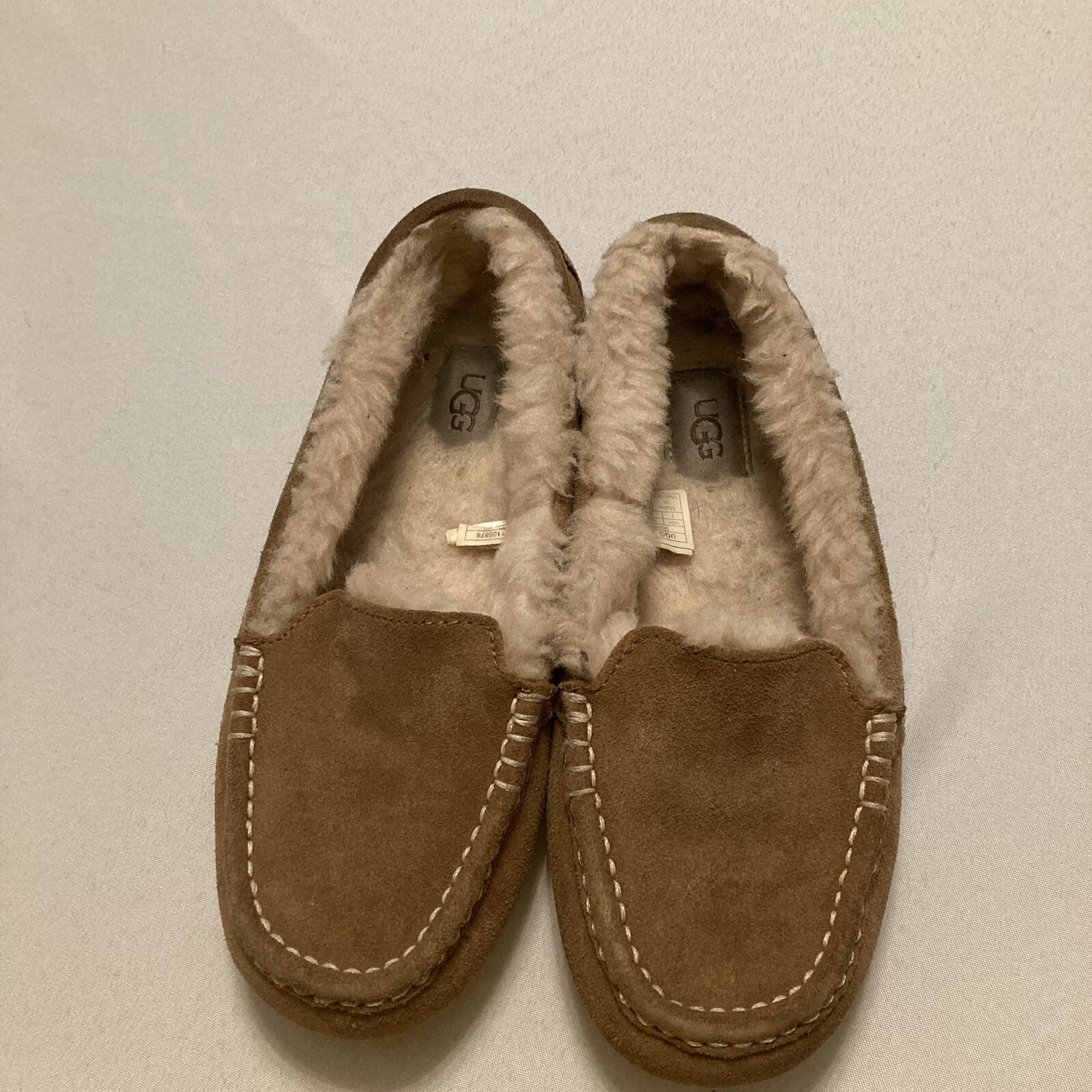 UGG Ansley Shearling Moccasin Slip-On Slippers for Women - Tan Suede Size 7-image