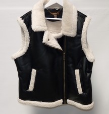 Koolaburra Womens Size Xxl Faux Leather Fur Vest Black Zip Assymetrical Moto