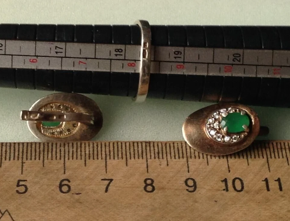 Conjunto Joyería Mujer Pendientes y Anillo Plata 925 Oro 375 Piedra Esmeralda 10.6 gr Foto 4 de 4