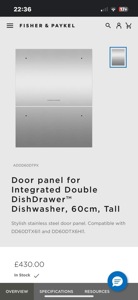 Fisher und Paykel Türverkleidung für integrierte Doppelgeschirrschublade, Geschirrspüler