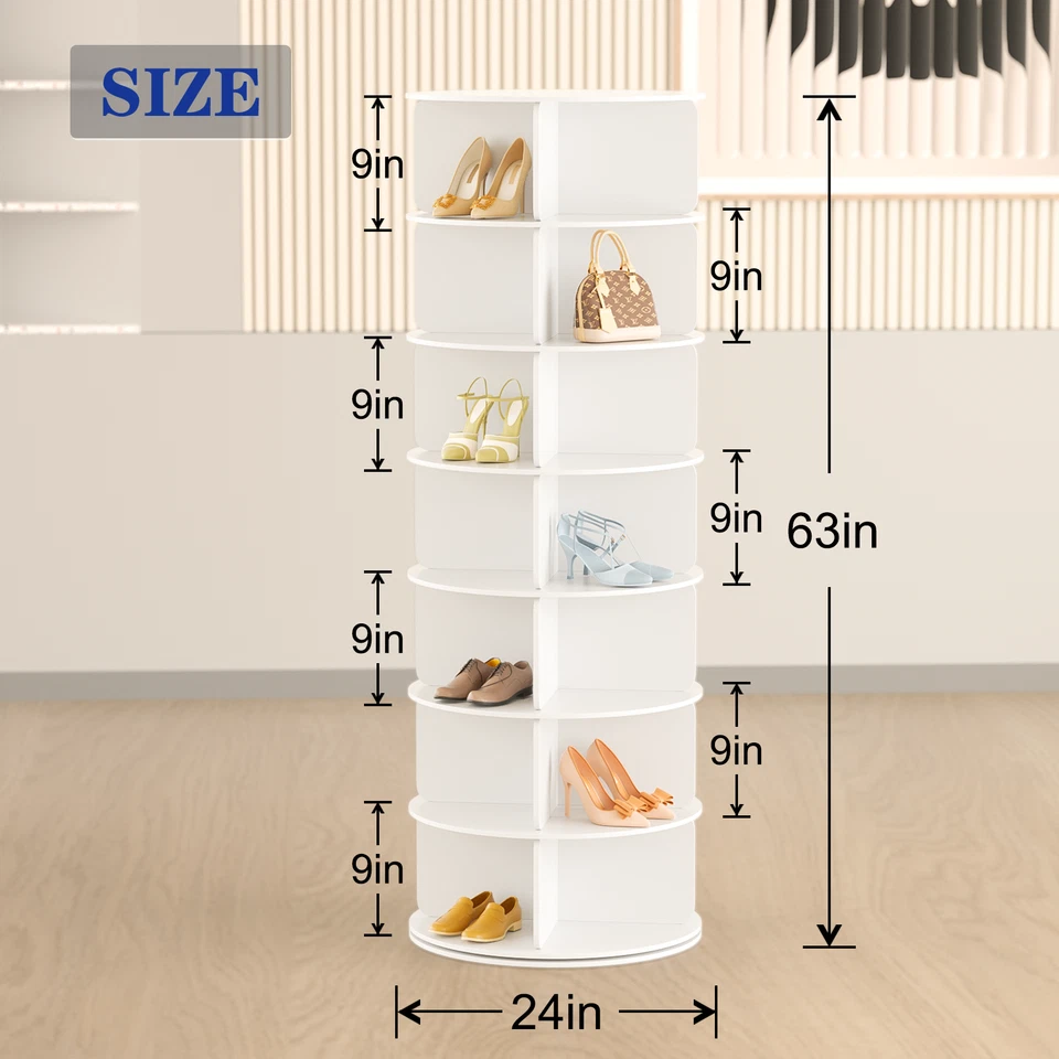 7 Tier Rotating Shoe Rack Tower, Free Standing 360° Shoe organizer Lazy Susan - Image 2 of 4