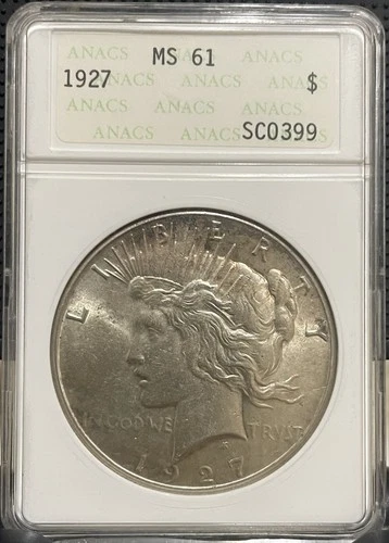 1927 Peace Silver Dollar ANACS SOAPBOX MS61 Looks 63 Early Serial Number