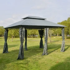 10'x13' Outdoor 2-Tier Vented Canopy Steel Gazebo BBQ Party Tent Shelter Shade
