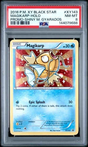 2016 POKEMON XY BLACK STAR PROMO SHINY MEGA GYARADOS #XY143 MAGIKARP-HOLO PSA 8