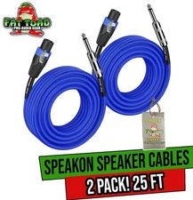 Speakon to 1/4 Male Cables (2 Pack) by FAT TOAD | 25 ft Professional Pro Audio