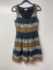 Anthropologie Maeve Blue Striated Crochet Lace Fit & Flare Dress 4 sleeveless R