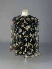 Charlotte Russe Black Floral Semi sheer Romper Long Sleeve Size Medium Open Back