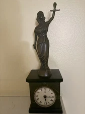 Lady Justice Bey-Berk Bronze Quartz Mantle Desk Table Clock Missing Scale Marble