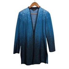 Ming Wang Knit Tunic Blazer Small Blue Black Career Minimalist Stretch Jacket