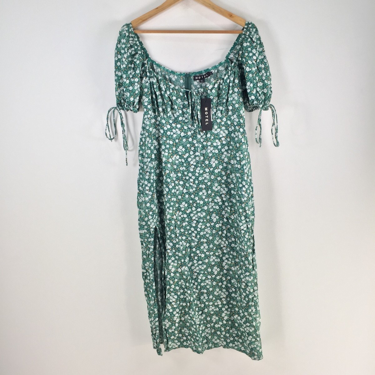 NEW Motel womens dress size L fit flarem idi green floral short sleeve  095886 | eBay UK