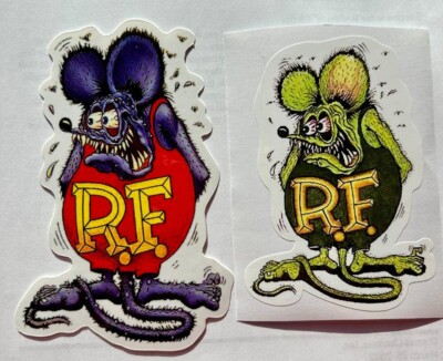 Hot Rod Rat Fink Stickers – 2-Pack, Motorcycle Tools Guns Theme, Glossy 3M